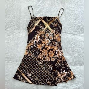 Princess Polly Lucci Mini Dress, Black and gold chain print, women’s size 2